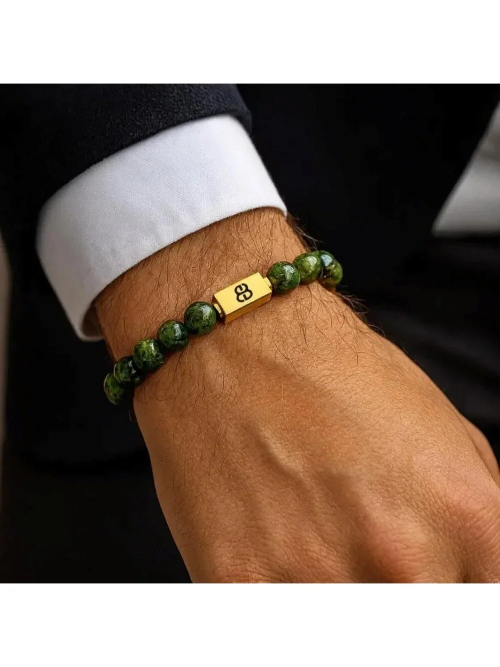 Stylish Dark Green Jade Bead Bracelet for Men - Unique Men's Jewelry Accessory